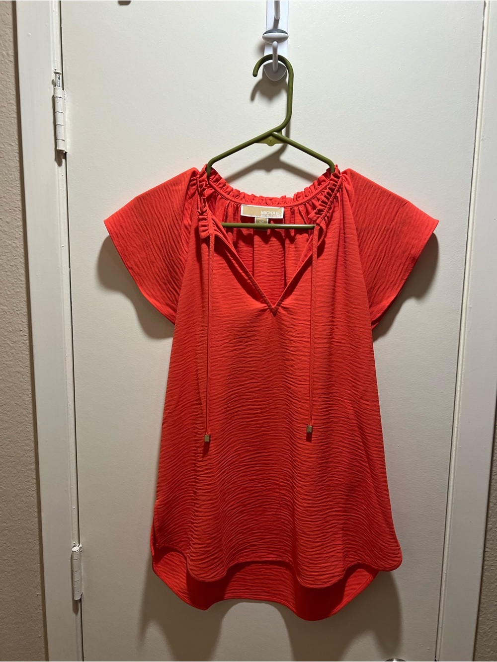 Michael Kors Coral-Red Textured Tie-Front Tunic Top